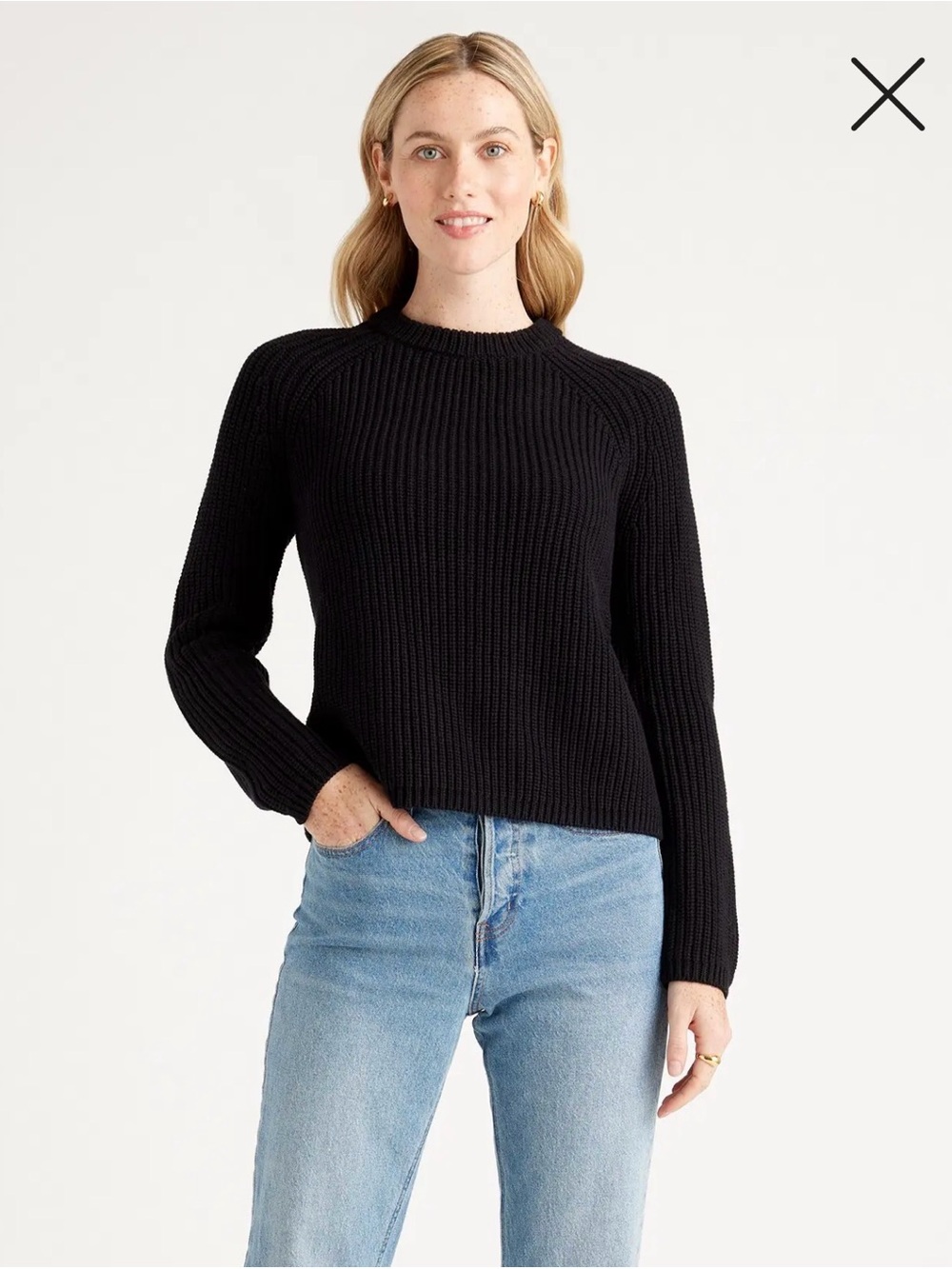 Quince Black 100% Organic Cotton Fisherman Crew Sweater Women’s Size M